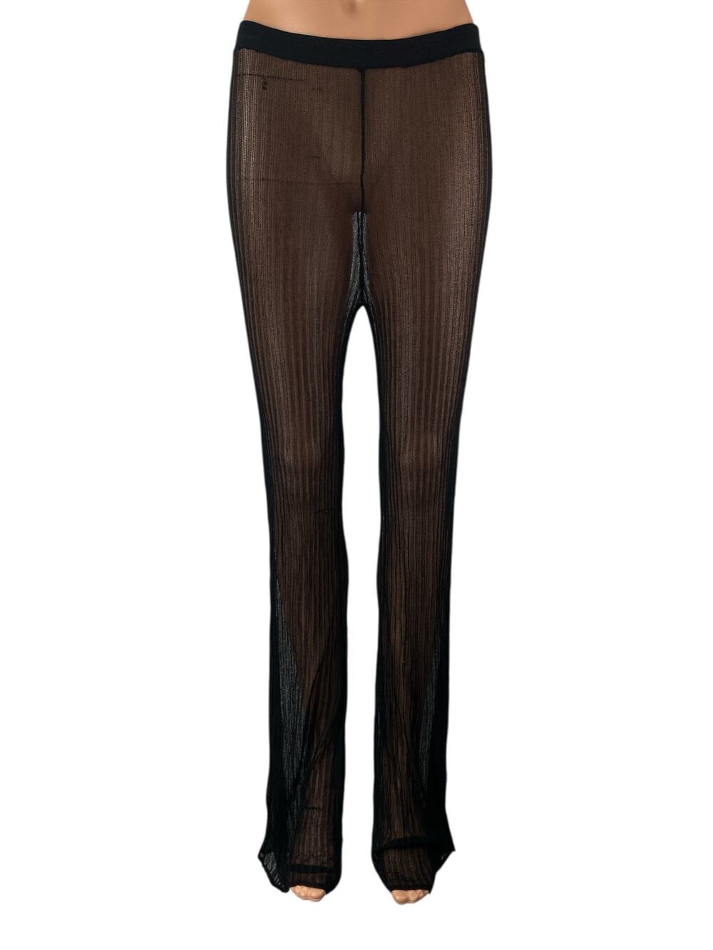 Calvin Klein Black Rib Sheer Mesh High Waisted Swim Cover up Trousers Pants Sz S